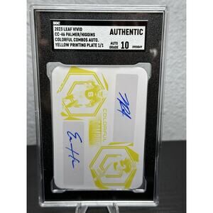 2023 Leaf Vivid Trey Palmer / Elijah Higgins 1/1 AUTO PLATE Yellow SGC 10